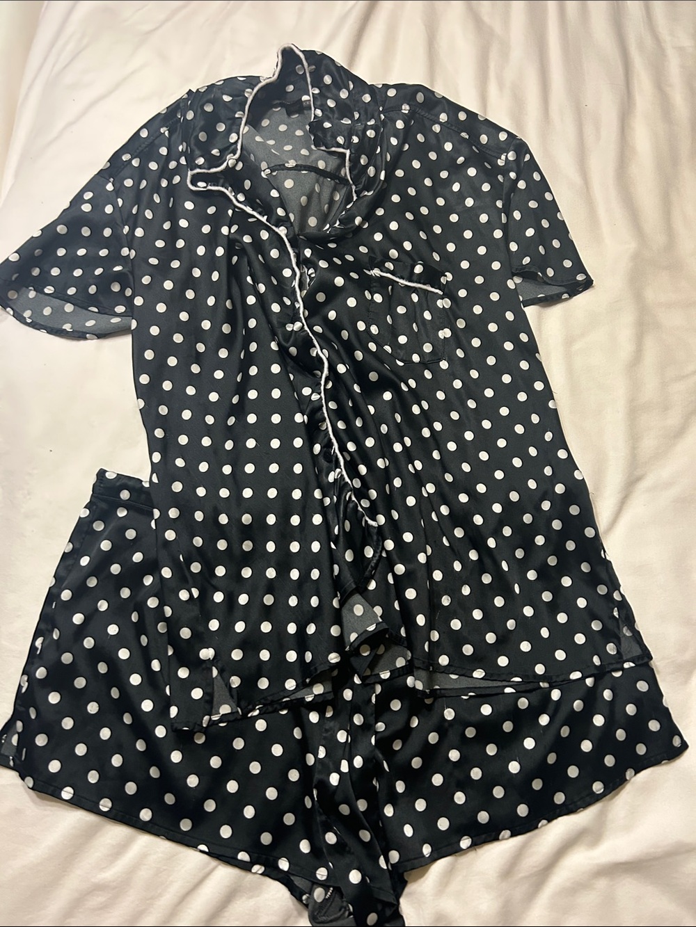 Victoria's Secret Black and White Polka Dot Satin Pajama Set